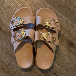 Rouge Helium Blush Pink Double Buckle Slide Sandals